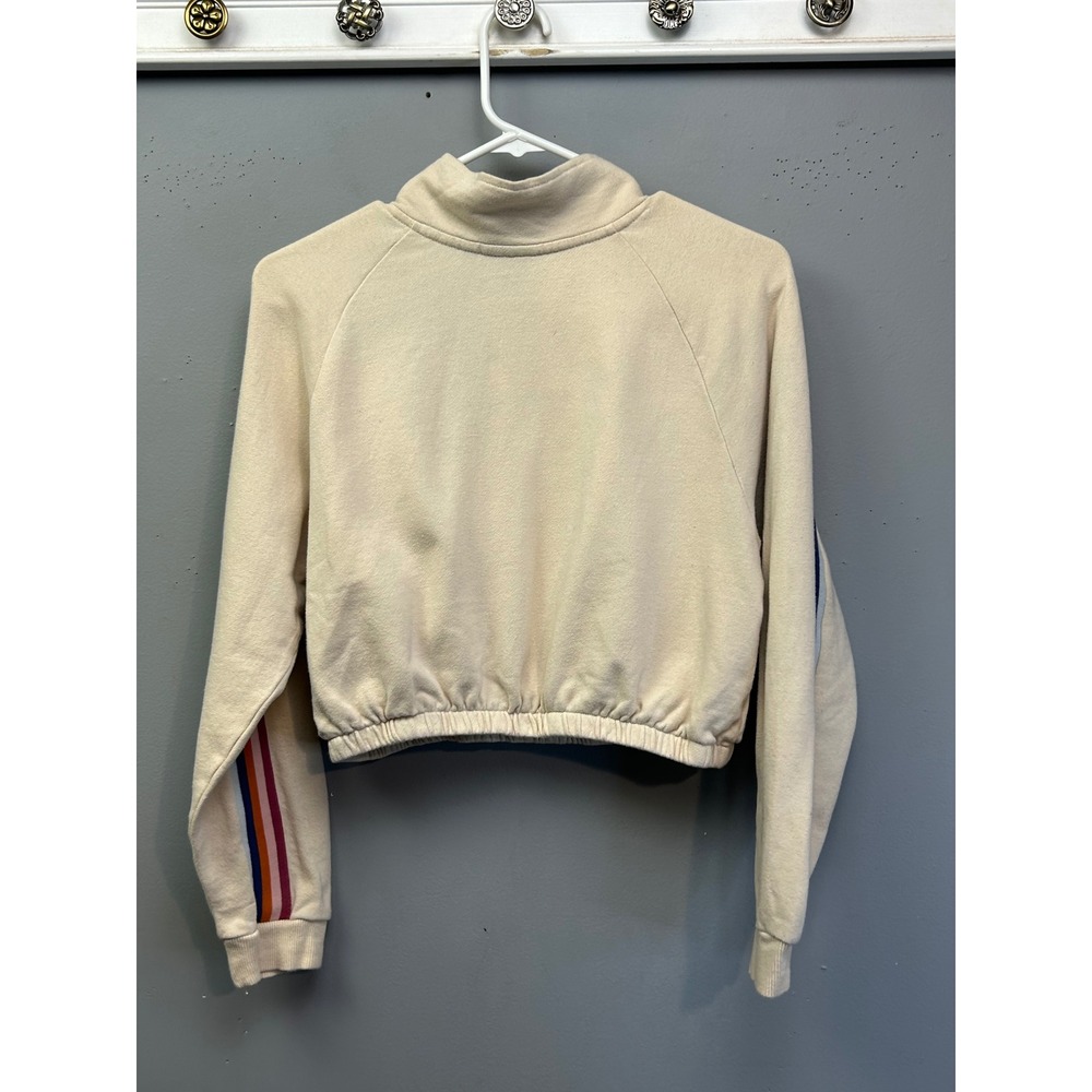 PS / LA Sweatshirt Womens Medium Cream Rainbow Stripe Cropped Quarter Zip Mock - Picture 2 of 9